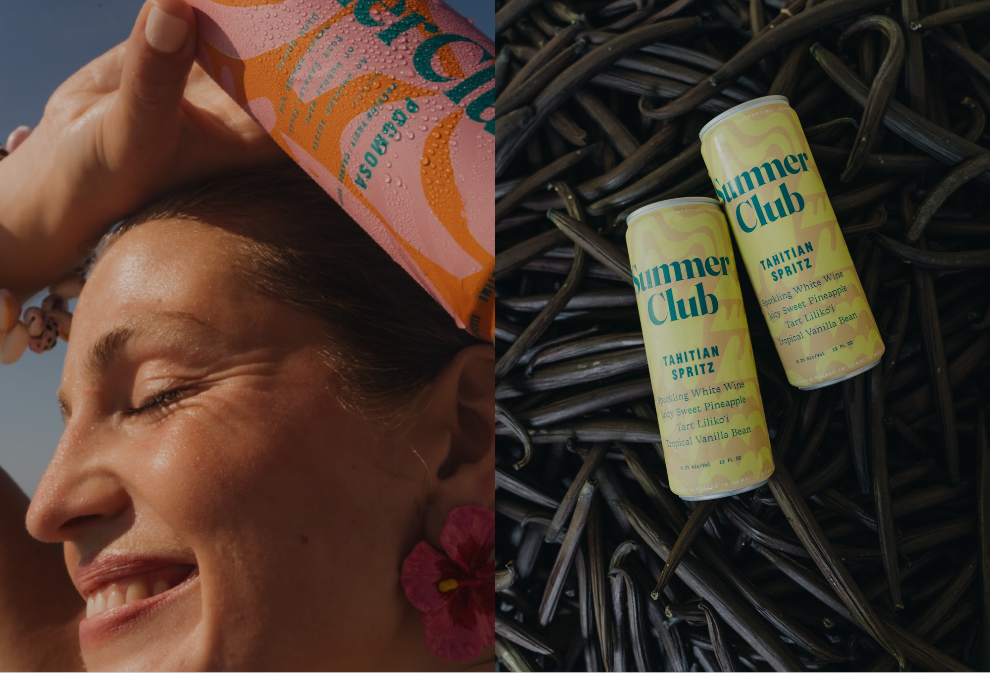 Woman with Pogmosa and 2 cans with natural vanilla.