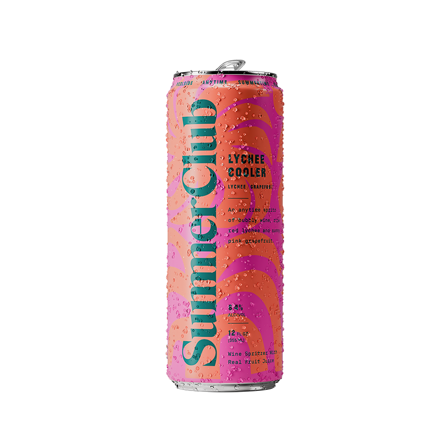 Pink and orange can with 'Summer Club' branding.