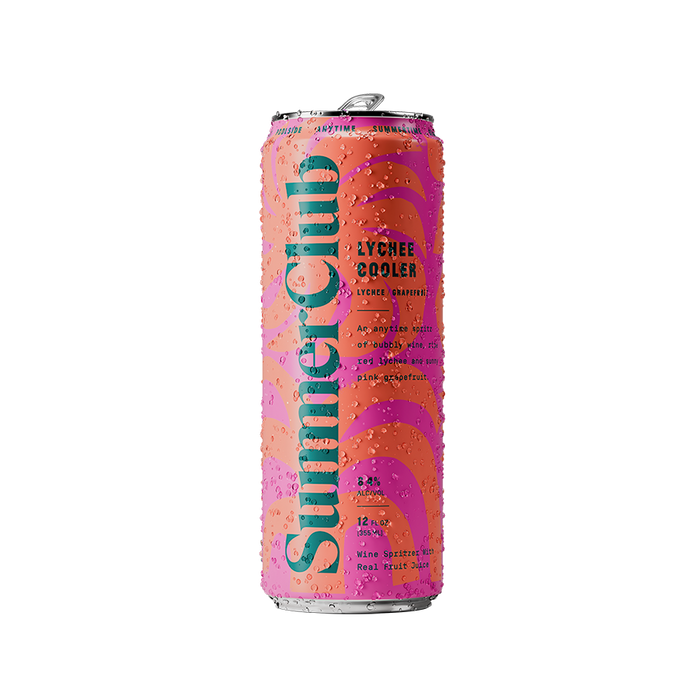 Pink and orange can with 'Summer Club' branding.