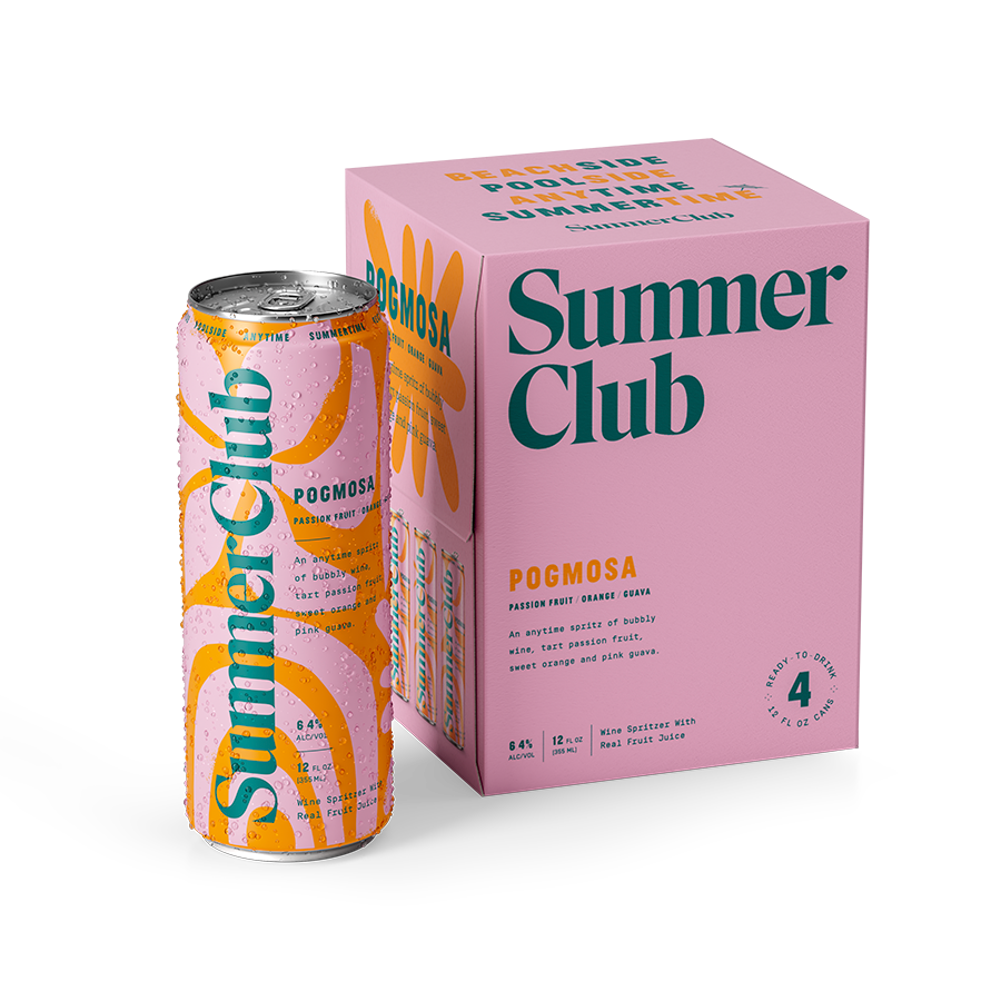 Pink can and box of Summer Club Pogmosa drink